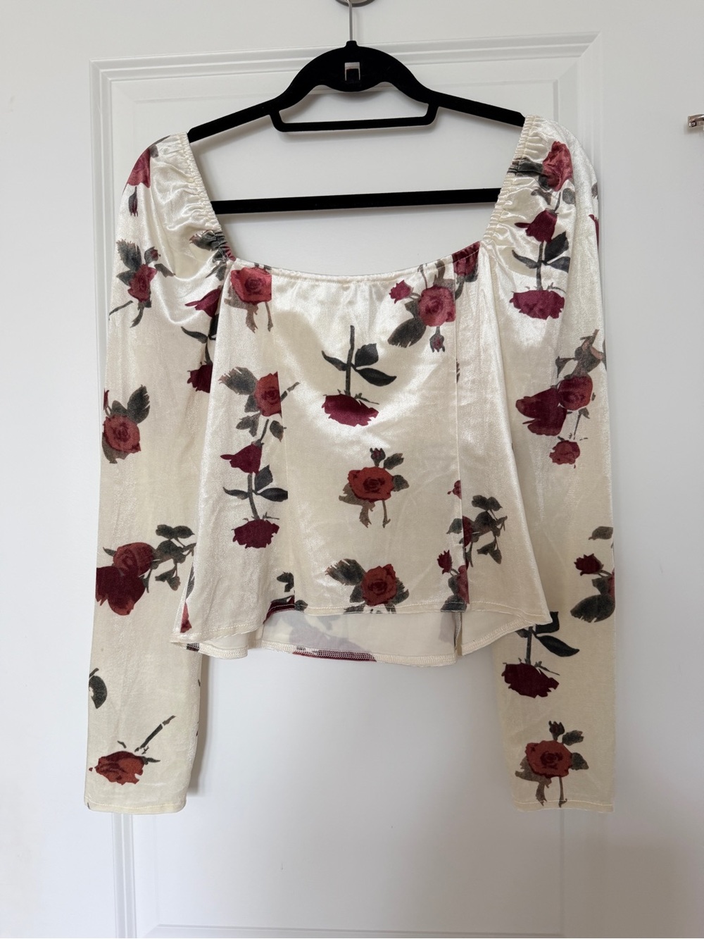 Lucy Paris/Medium Floral Square-Neck Puff Sleeve Top White/Rose - Picture 3 of 4
